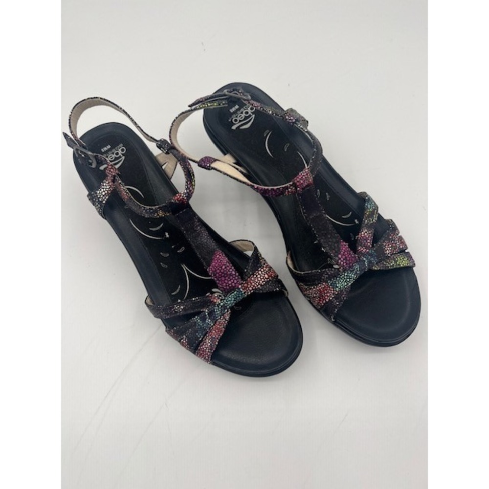 Abeo B.I.O.system‎ Wedge Sandals Women 8 Black Multi Good Pebbled Orthotic